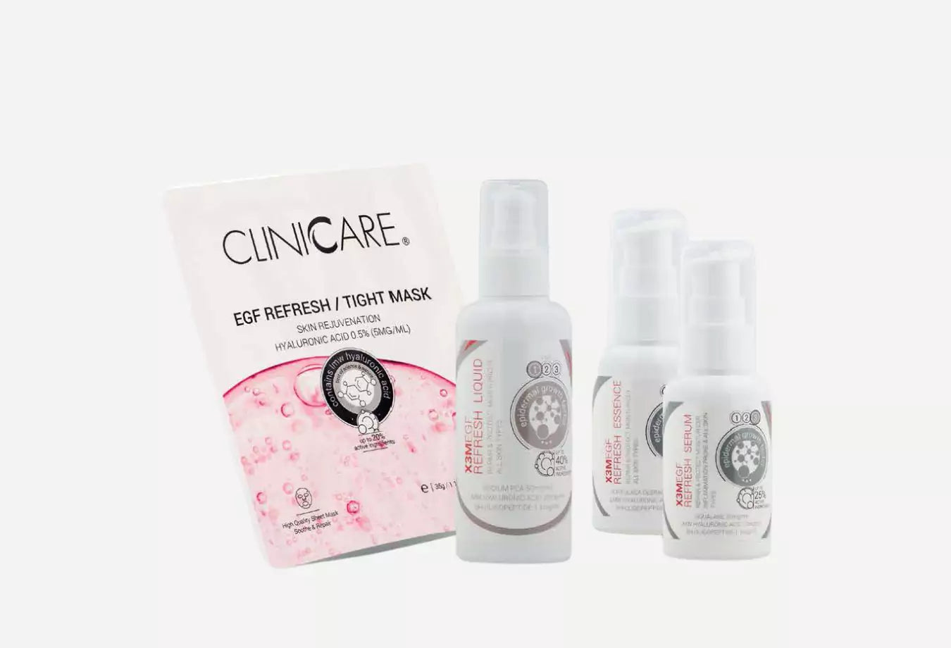 Refresh serien flasker og sheet mask